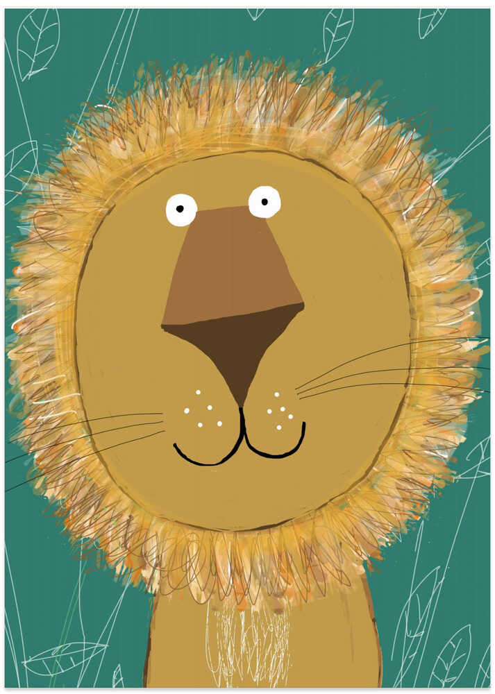 Cute Lion with Green Leaves by Carla Daly