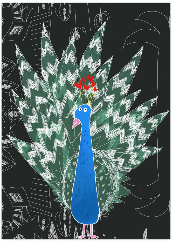 Cute Peacock with Jungle Doodle by Artist Carla Daly