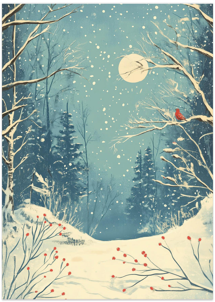 Red Bird in Snowy Forest