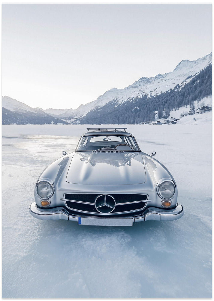 Retro Silver Car On Froozen Lake