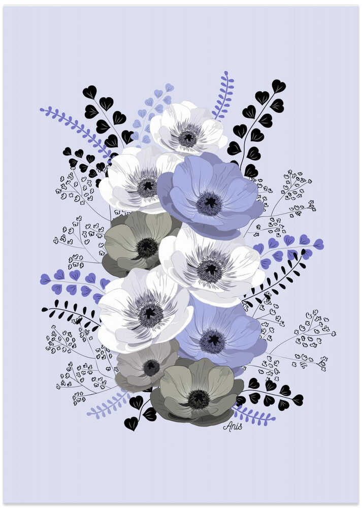 Anemones Floral Bouquet Blue