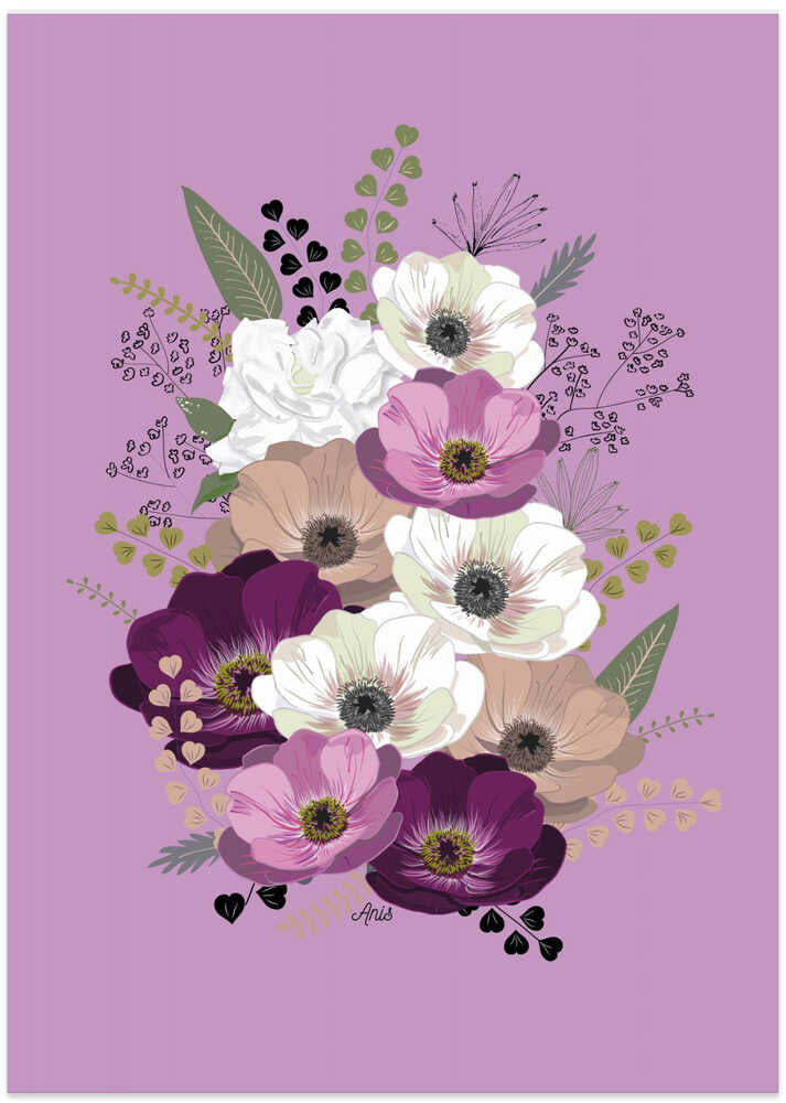 Anemones Floral Bouquet Purple