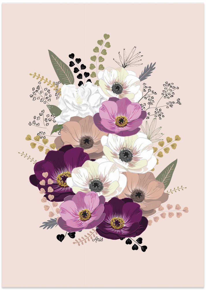 Anemones Floral Bouquet Pastel Pink
