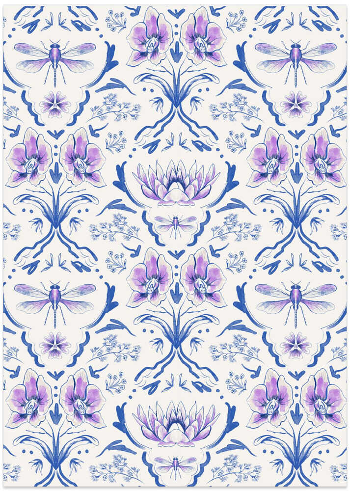 Bohemian Garden Pattern Blue and Purple