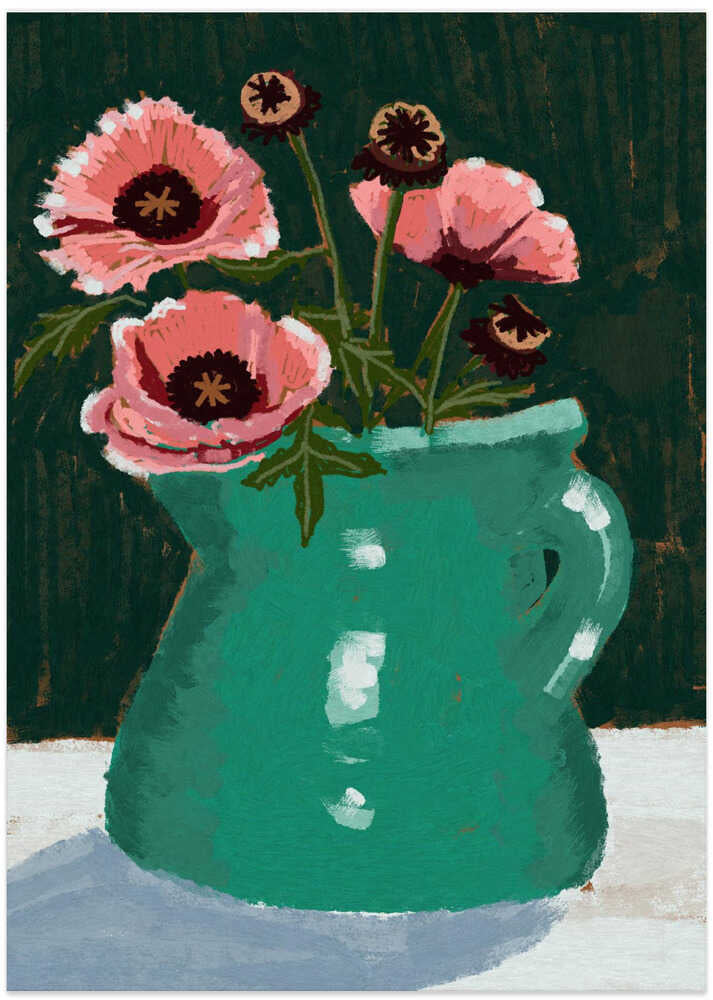 Little Green Jug with poppies