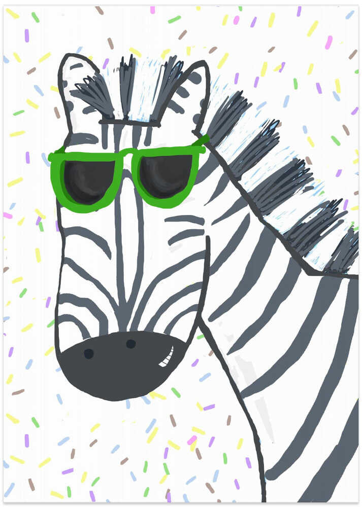 Funny Zebra Wearing Glasses with Sprinkles by Carla Daly