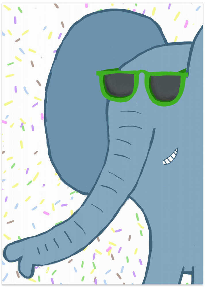 Funny Elephant with Green Glasses by Artist Carla Daly