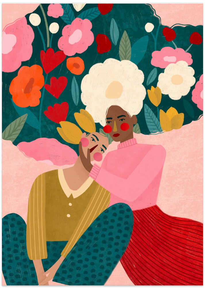 Embracing Couple In Floral Embrace