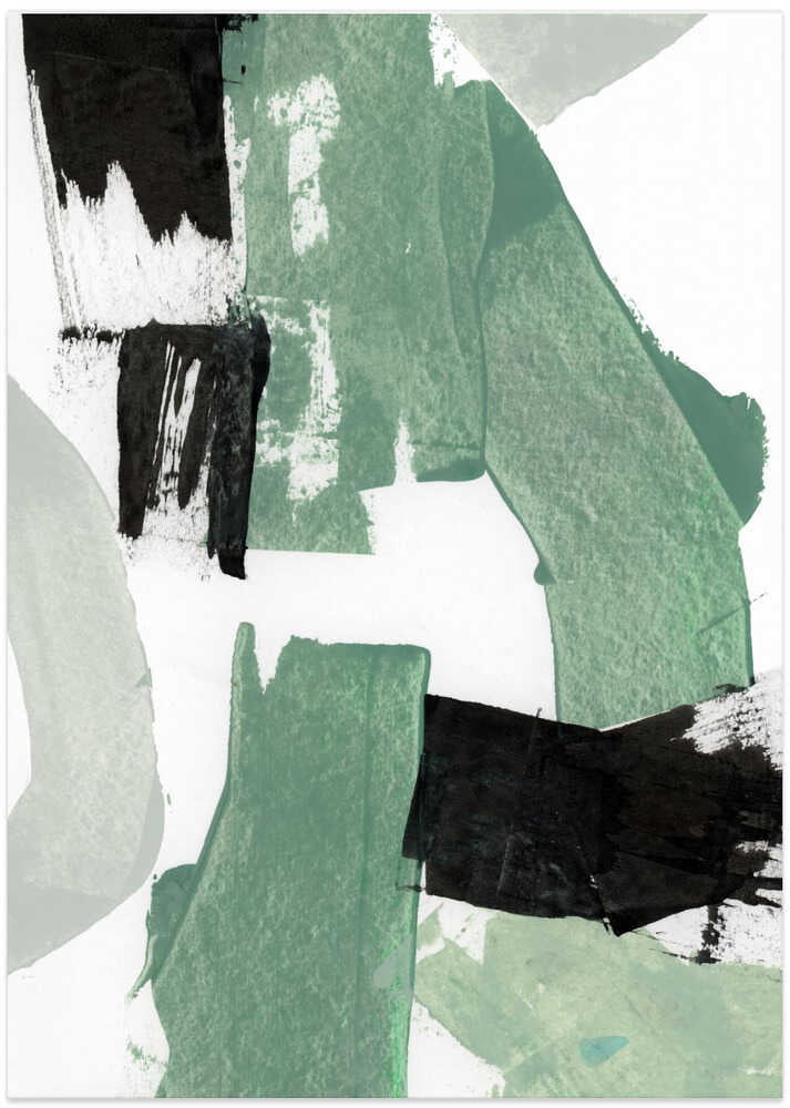 Abstract Green & Black Shapes No1 Print
