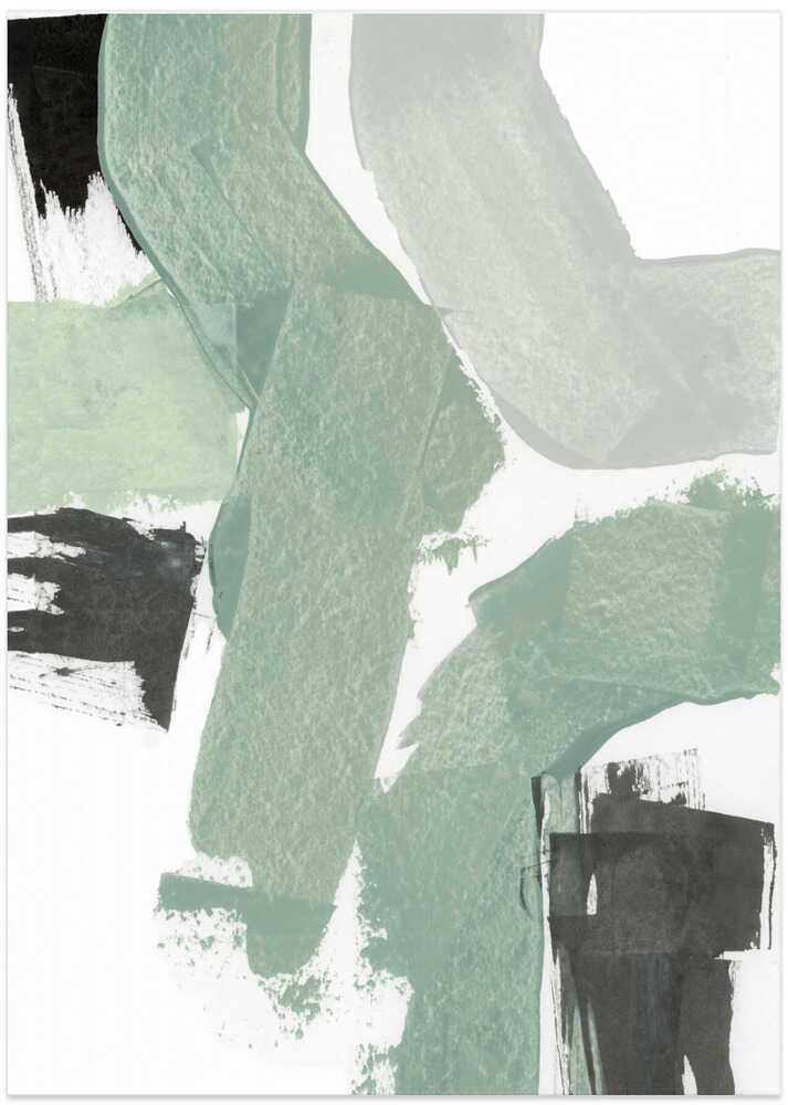 Abstract Green & Black Shapes No2 Print