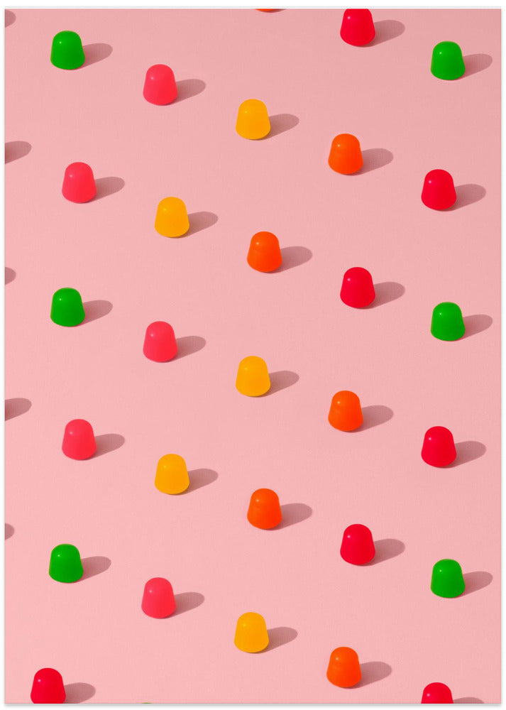 Dots Candy Gum Drops - Repeating Pattern On Pink Background