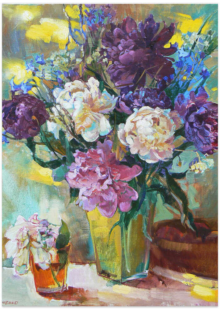 Purple peonies in a vase