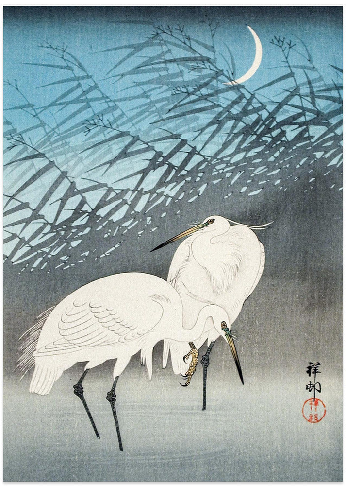 Egrets and Reeds In Moonlight (1926)