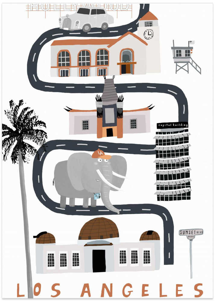 Los Angeles City With Cute Elephant Tourist By Carla Daly
