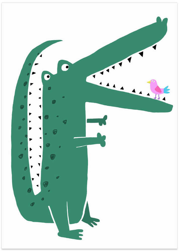 Crocodile with Cute Bird by Carla Daly