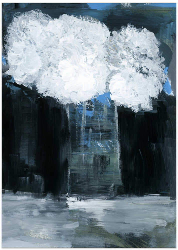 White Snowball Viburnum In Vase On Black Background