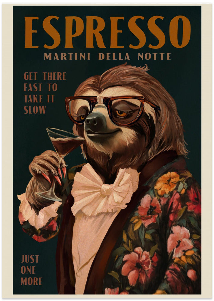Art Deco Espresso Martini Drinking Sloth