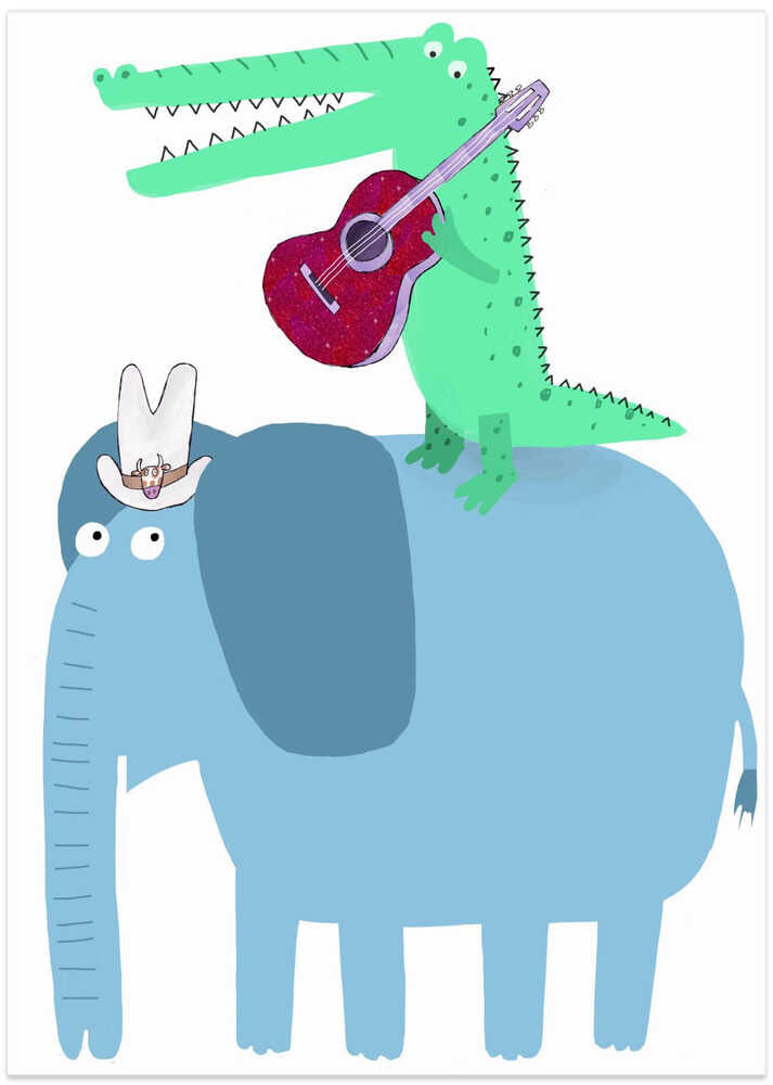 Elephant with a Guitar Playing Crocodile by Carla Daly