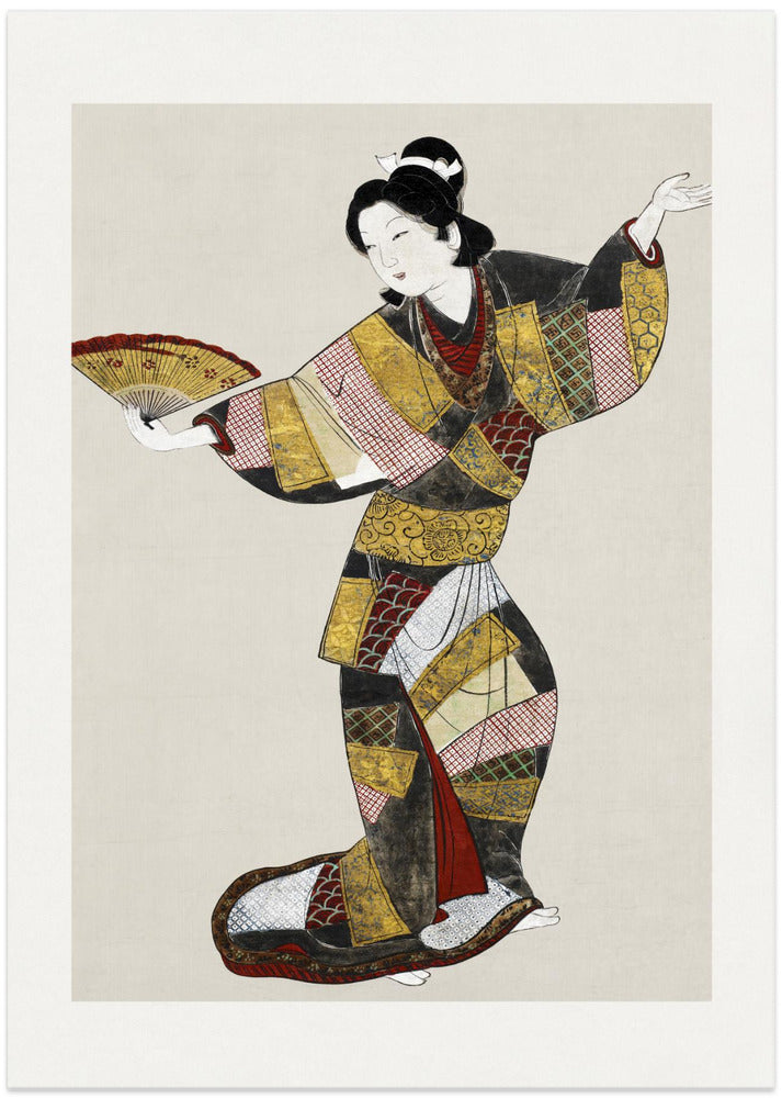 Japanese Female Dancer (17th Century) Vintage Painting Boarder
