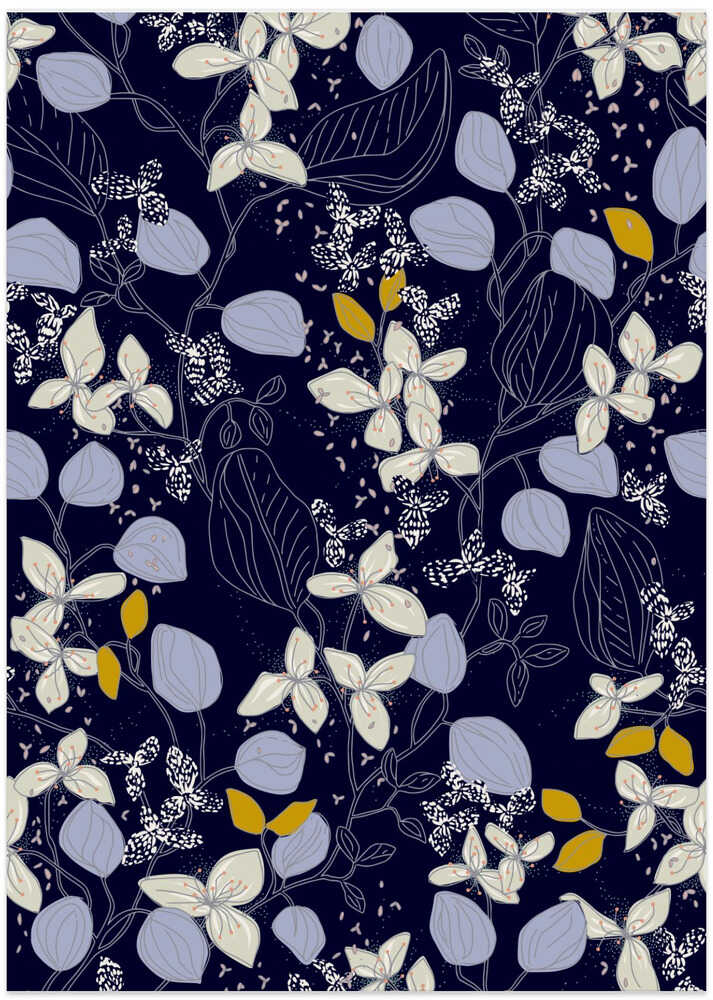 Floral elegance dark summer night pattern