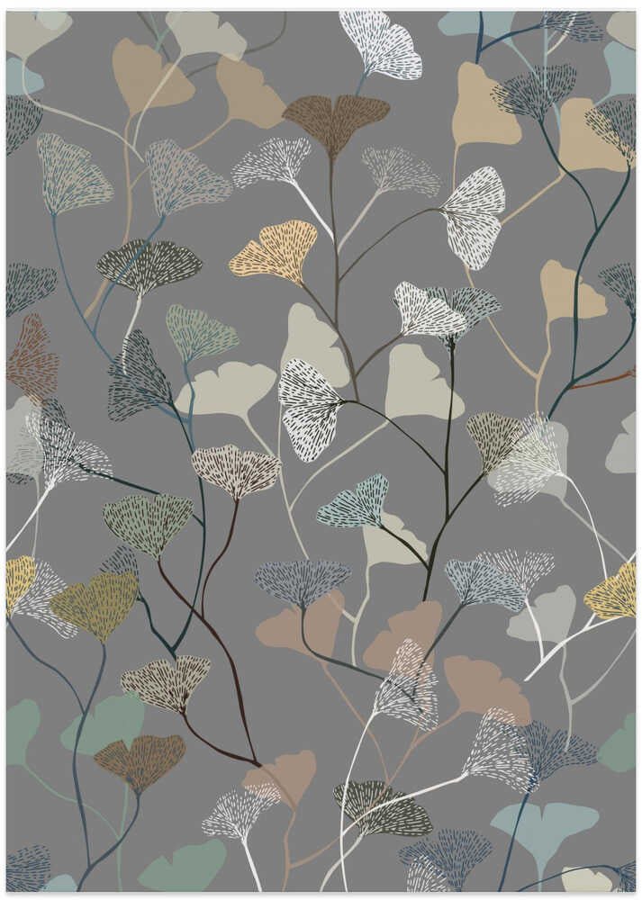 Ginkgo Leaves cool grey pattern