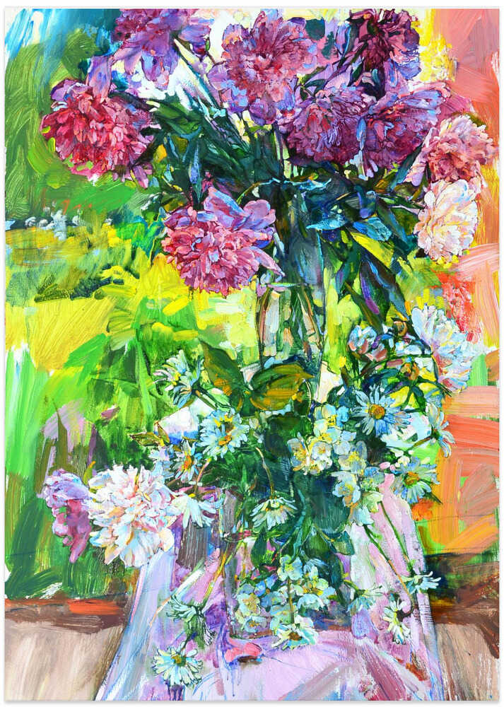 Purple peonies open air