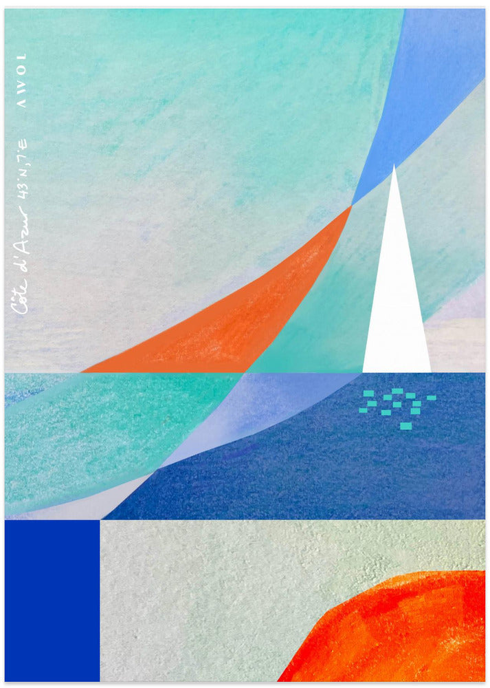 Abstract Seascape With White Sailboat On The Mediterranean, French Riviera Wall Art