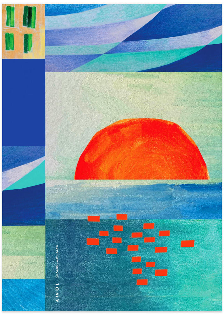 Colourful Mediterranean Sea With Sunrise, Abstract Coastal Art