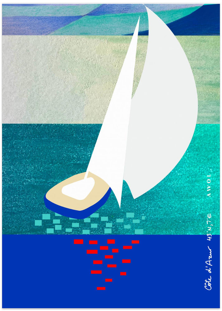 White Sailboat On The French Riviera With Reflections On The Sea