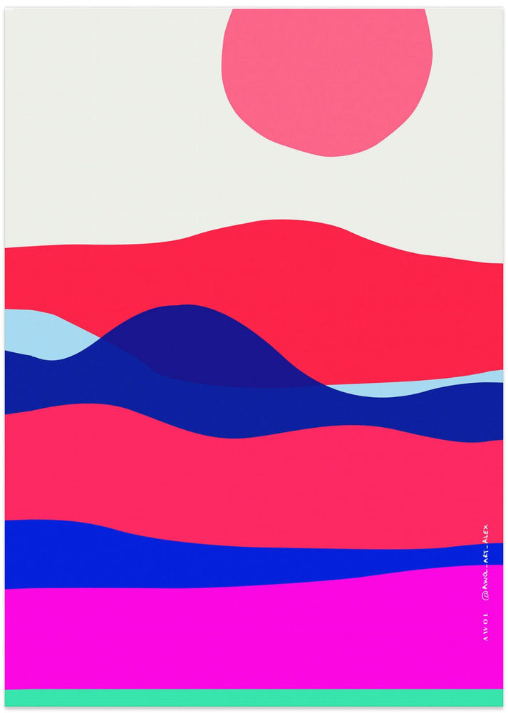 Minimalist Ocean Art Print With Sunrise Over Abstract Sea, Nautical Art Print