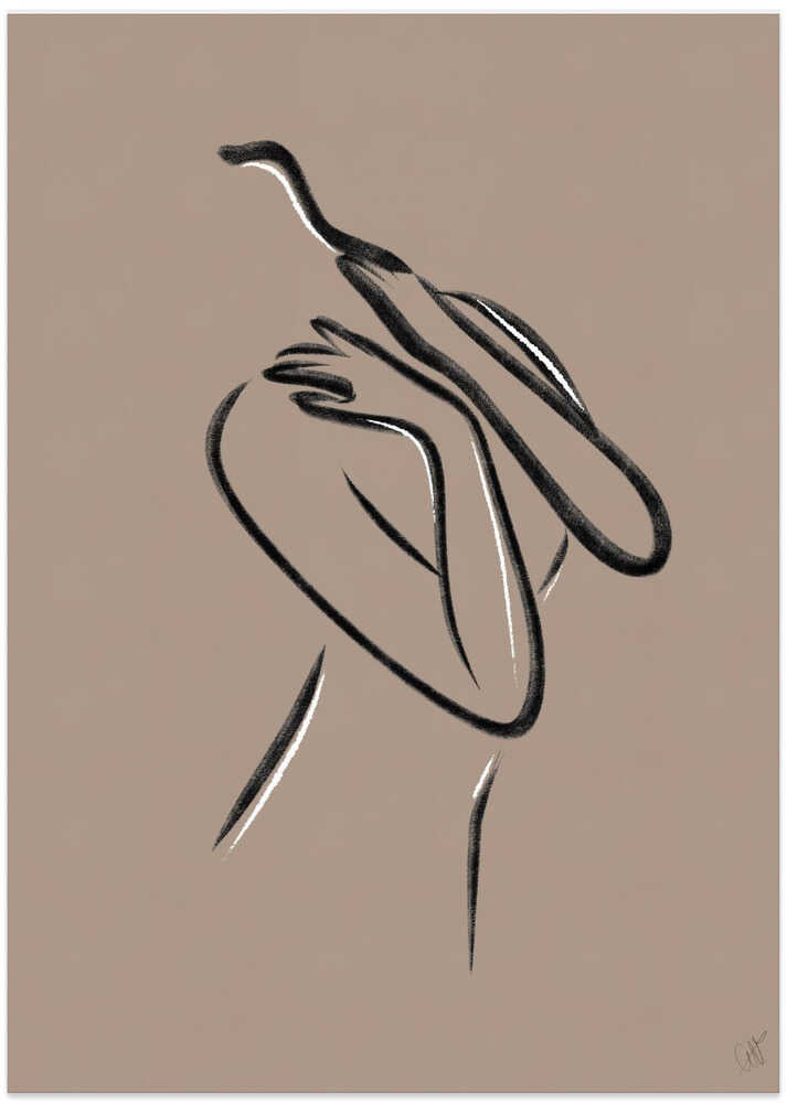 Woman 1 - Abstract Lines - Pantone 2025 Mocha Mousse