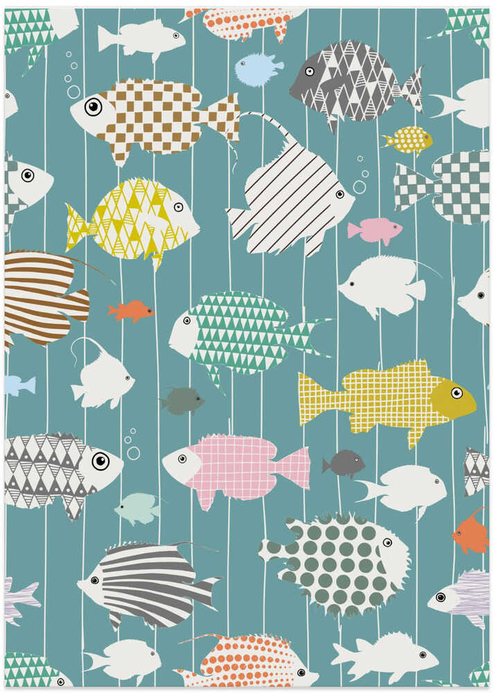 Fresh fish on teal pattern