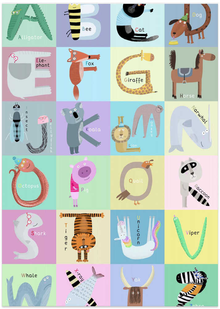 Alphabet Characters Colorful Squares with Names