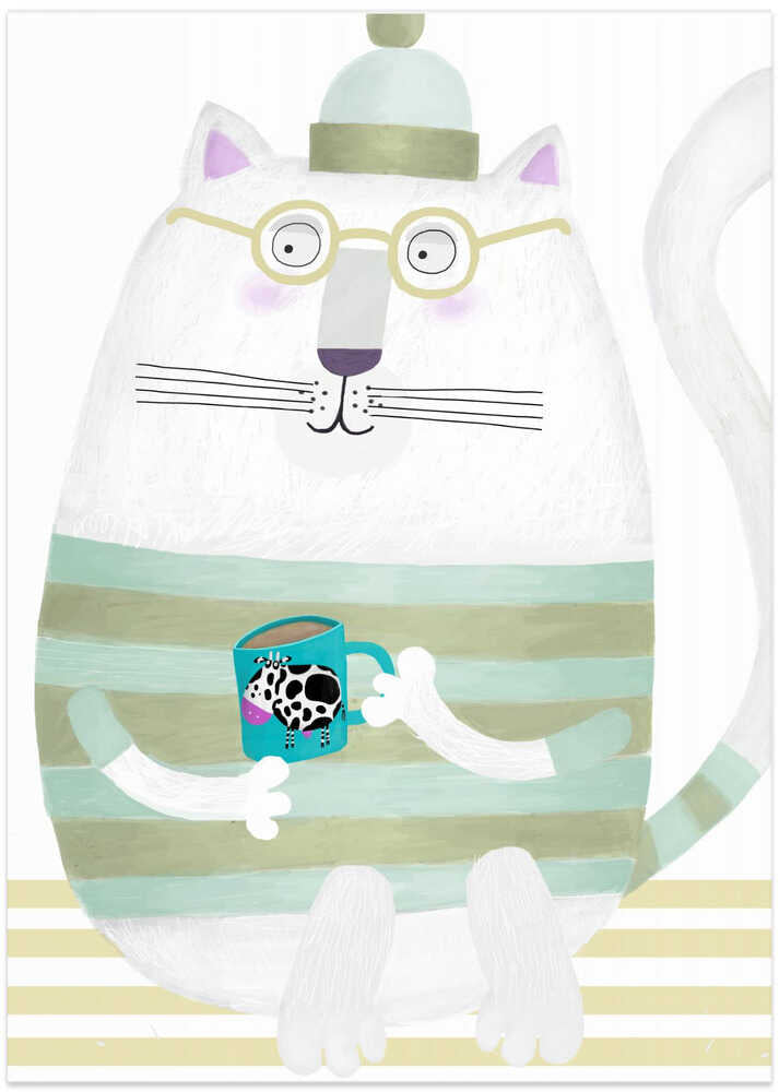 Cute Cat with Cow Mug by Artist Carla Daly