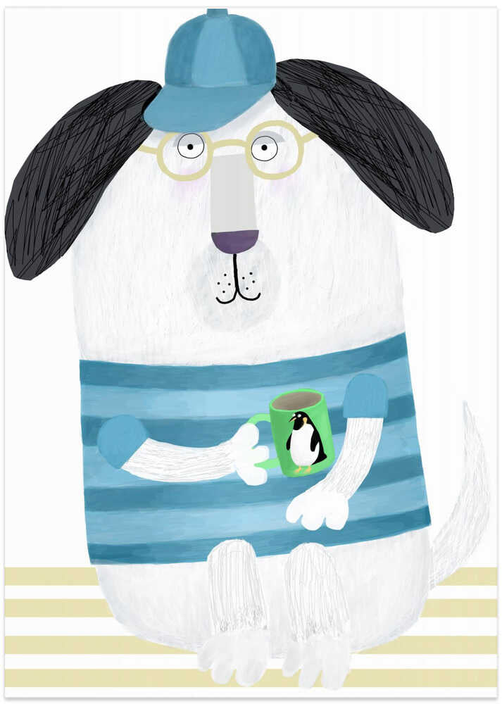 Funny Dog with Penguin Mug by Artist Carla Daly