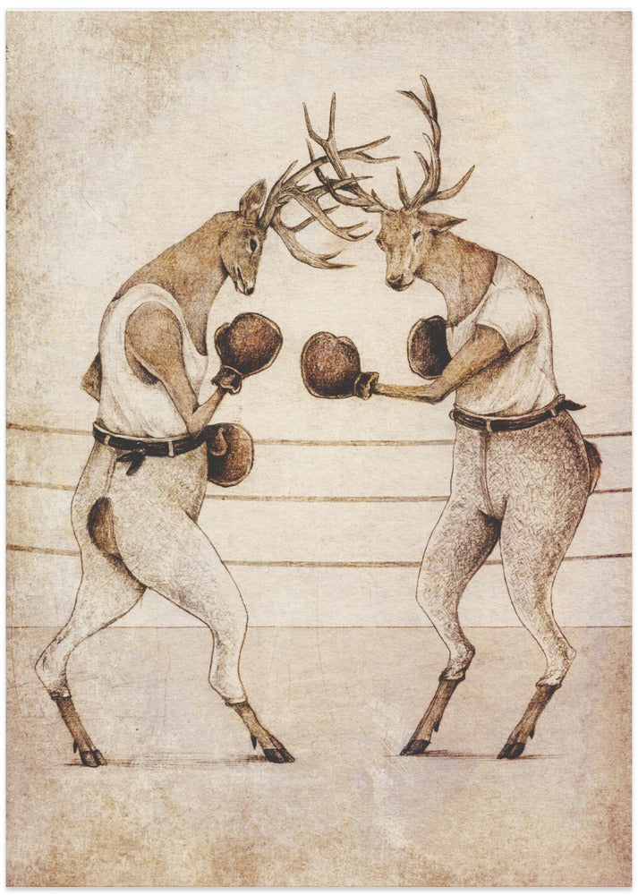 Deer Fight Vintage Style