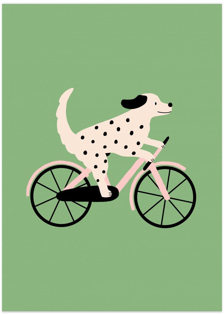Spotted Dog Riding a Bicycle