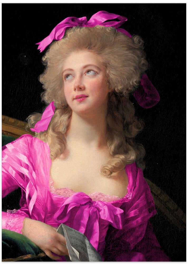 Woman in a Vibrant Pink Gown and Ribbon