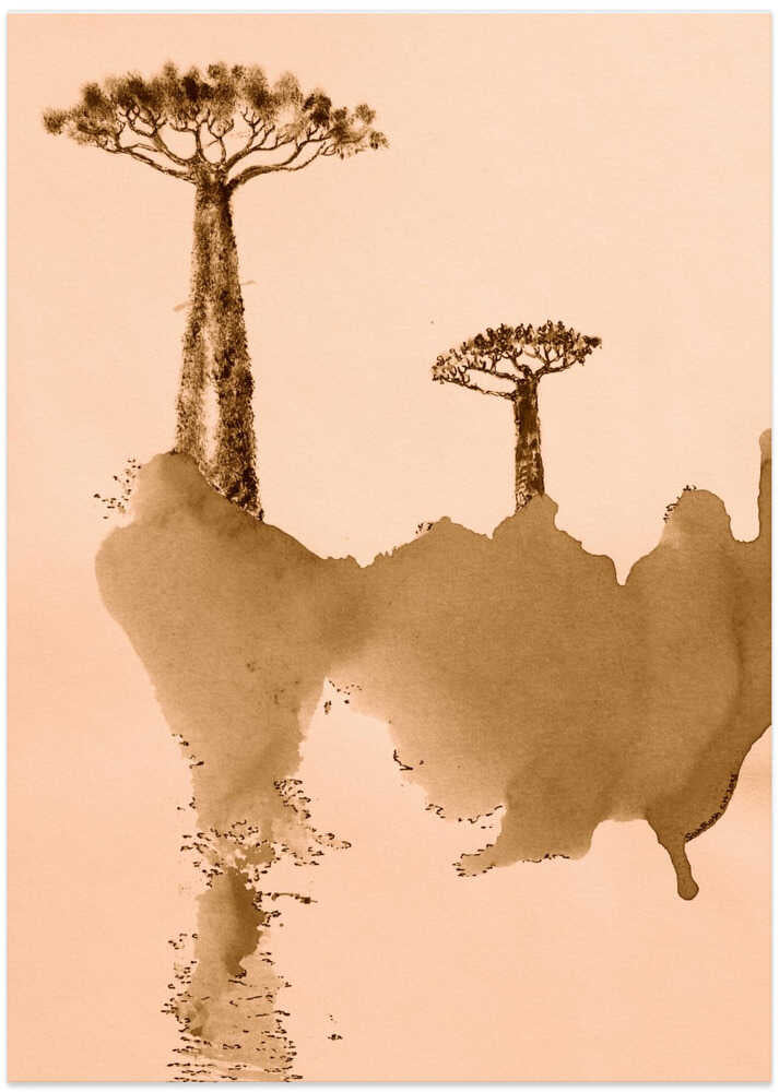 Baobab Trees On A Reflective Landscape