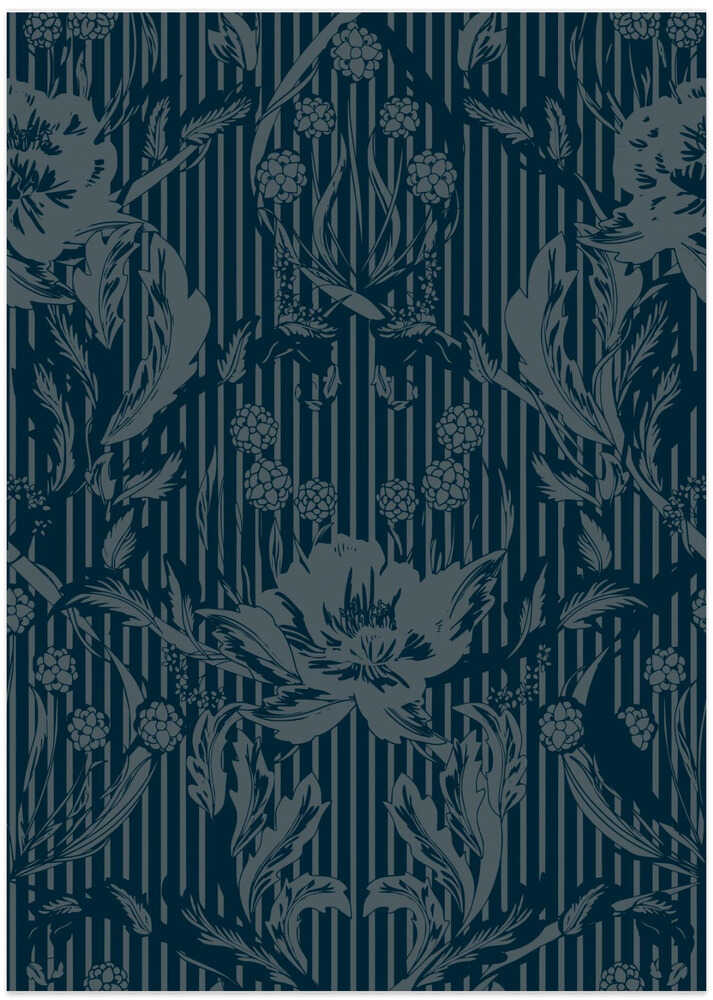 Floral Heritage Morris monochrome stripes moonshine blue pattern
