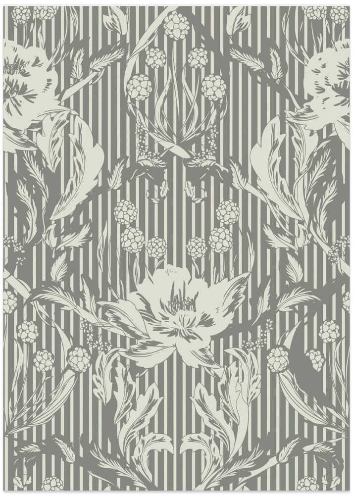 Floral Heritage Morris monochrome stripes grey pattern