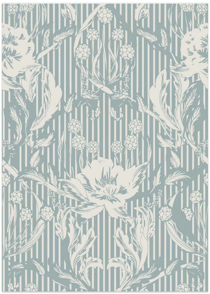 Floral Heritage Morris monochrome stripes chalky blue pattern
