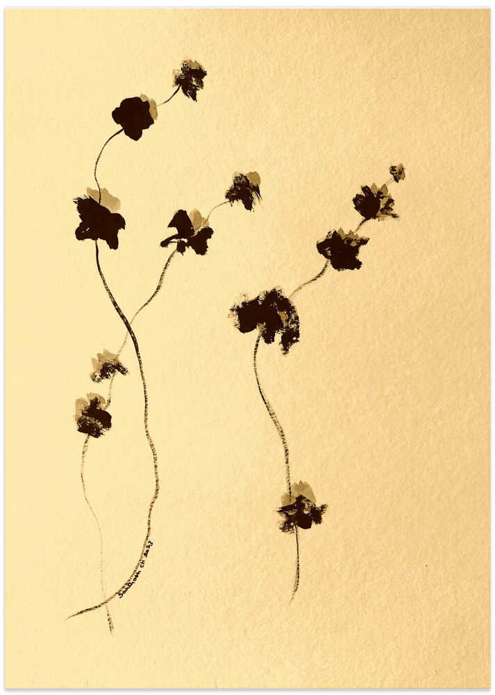 Black Ink Flowers On A Beige Background