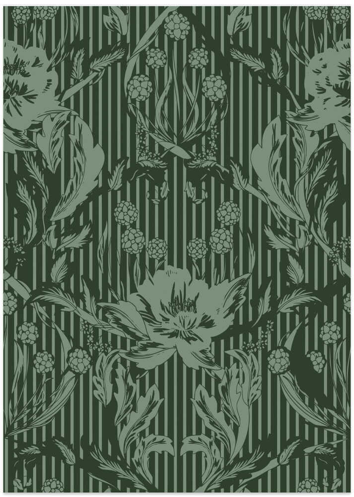 Floral Heritage Morris monochrome stripes forest green patten