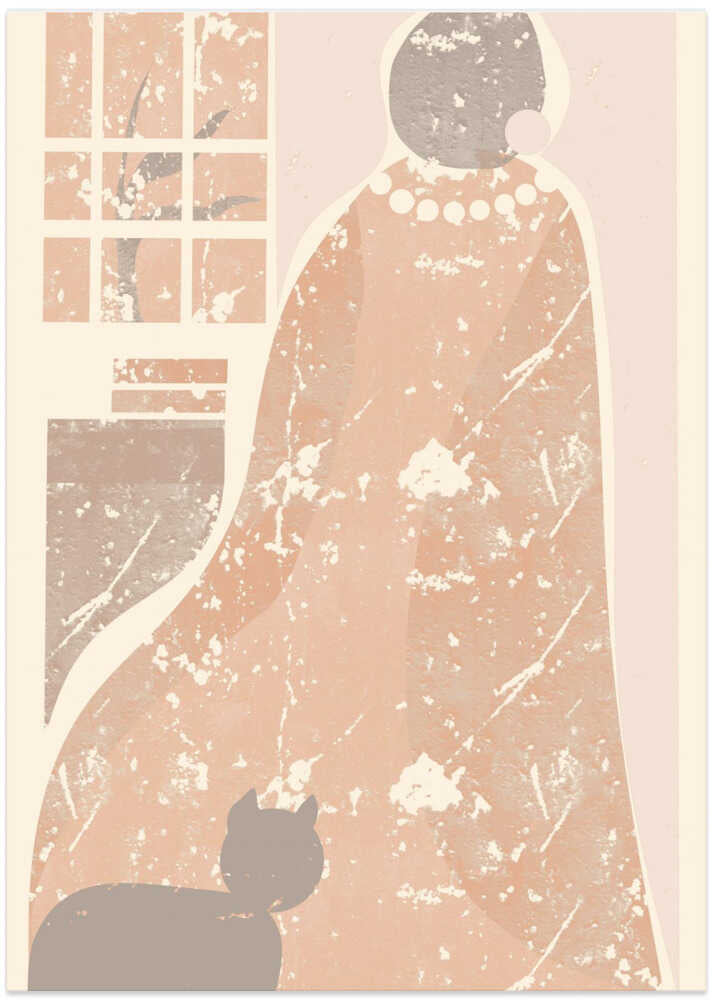 A Faceless Figure Draped and a Silhouetted Cat