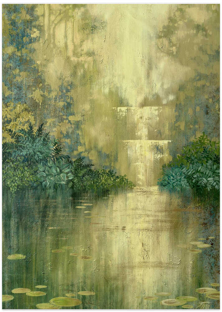 Green Pond By The Waterfall