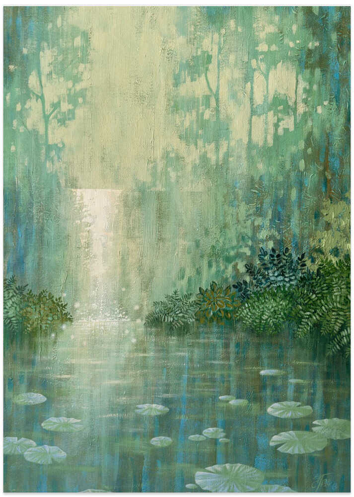 Mysterious Waterfall And Waterlily Pond