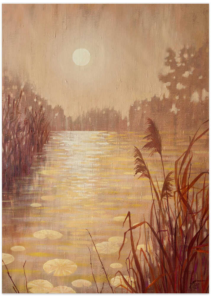 Pond With Reeds At Sunset