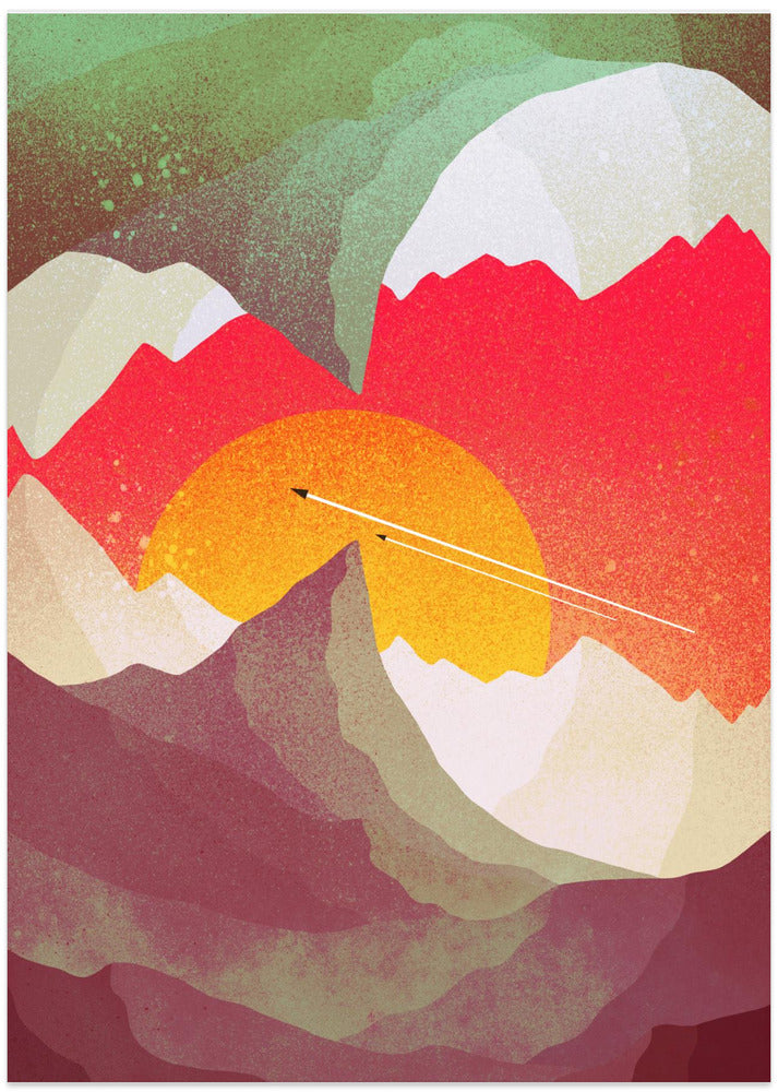 Vibrant Sunset Over Layered Mountains