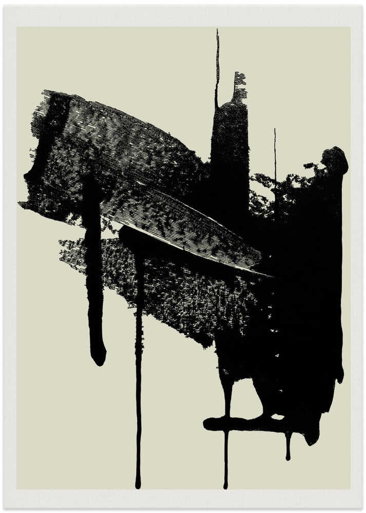 Abstract Brushstrokes in Black and Cream